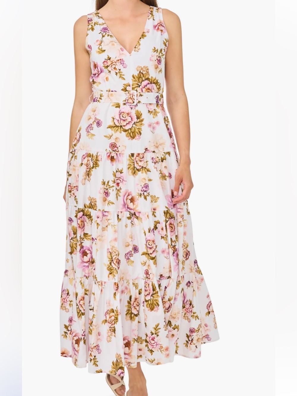 Ted Baker Floral Tiered V-Neck Maxi Dress - Pink Floral